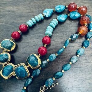 Barse Turquoise Red Orange Stone Beaded Necklace